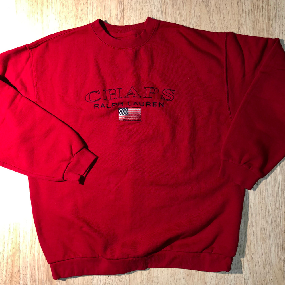 CHAPS Ralph Lauren Red Flag Sweater – “CRL” Knit Pullover, Patriotic USA